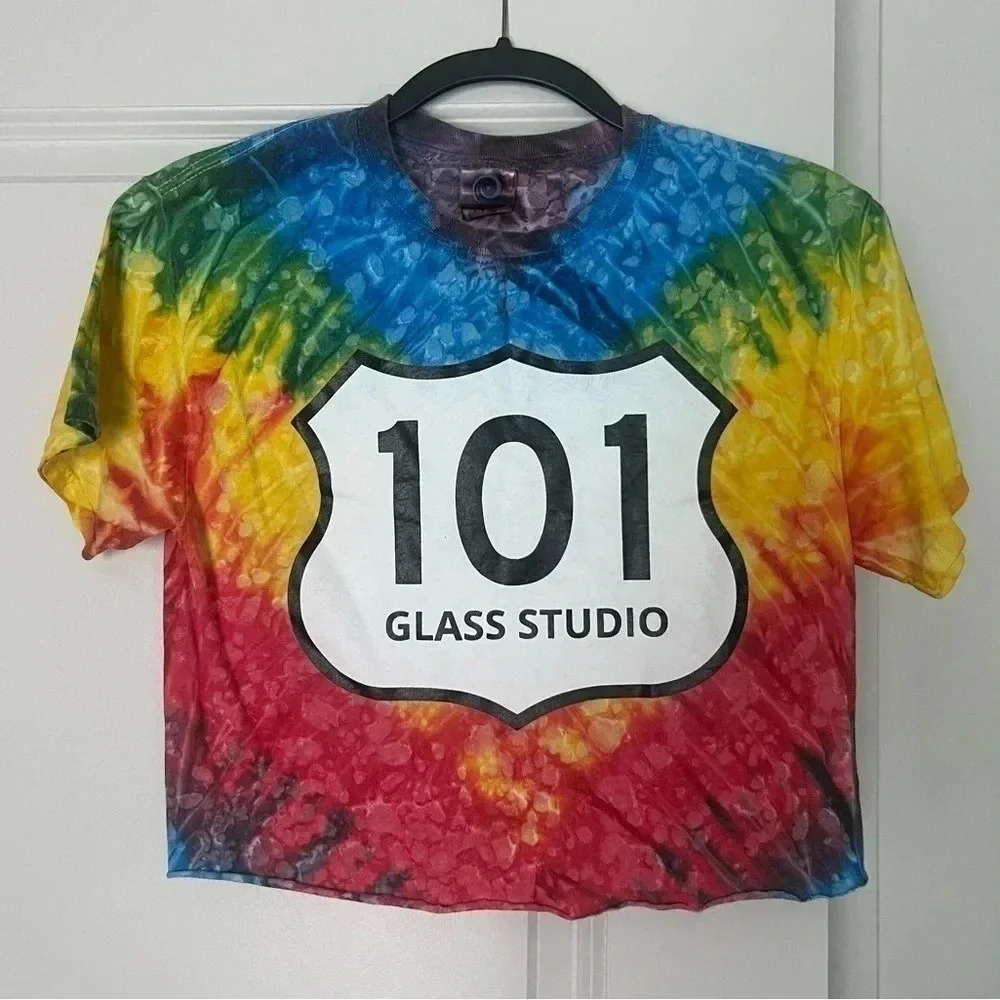 Vintage Y2K 101 Glass Studio Tie Dye Crop Top - Multi Color Size Small - Picture 1 of 7